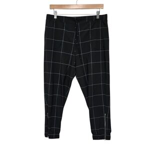 Albion Black Grid Print Jogger Pants Size Medium Zipper Ankle Drawstring